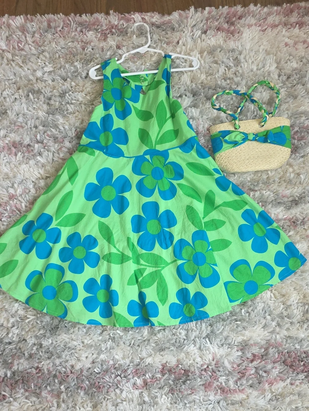 Cynthia Rowley Green Dress with Blue Floral Print